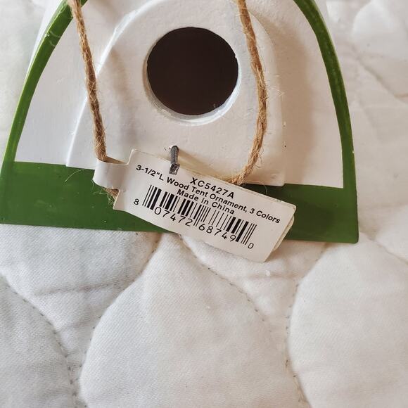 Midwest-CBK Set of 4 Tent Christmas Ornaments Green & White Holiday Camping NEW - Picture 8 of 9